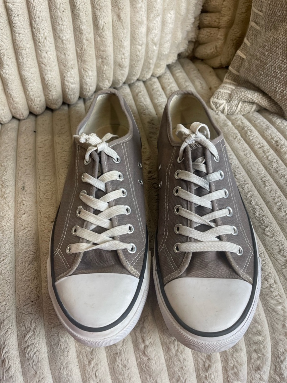 Revolution Taupe Canvas Low-Top Sneakers with White Trim - Picture 2 of 9